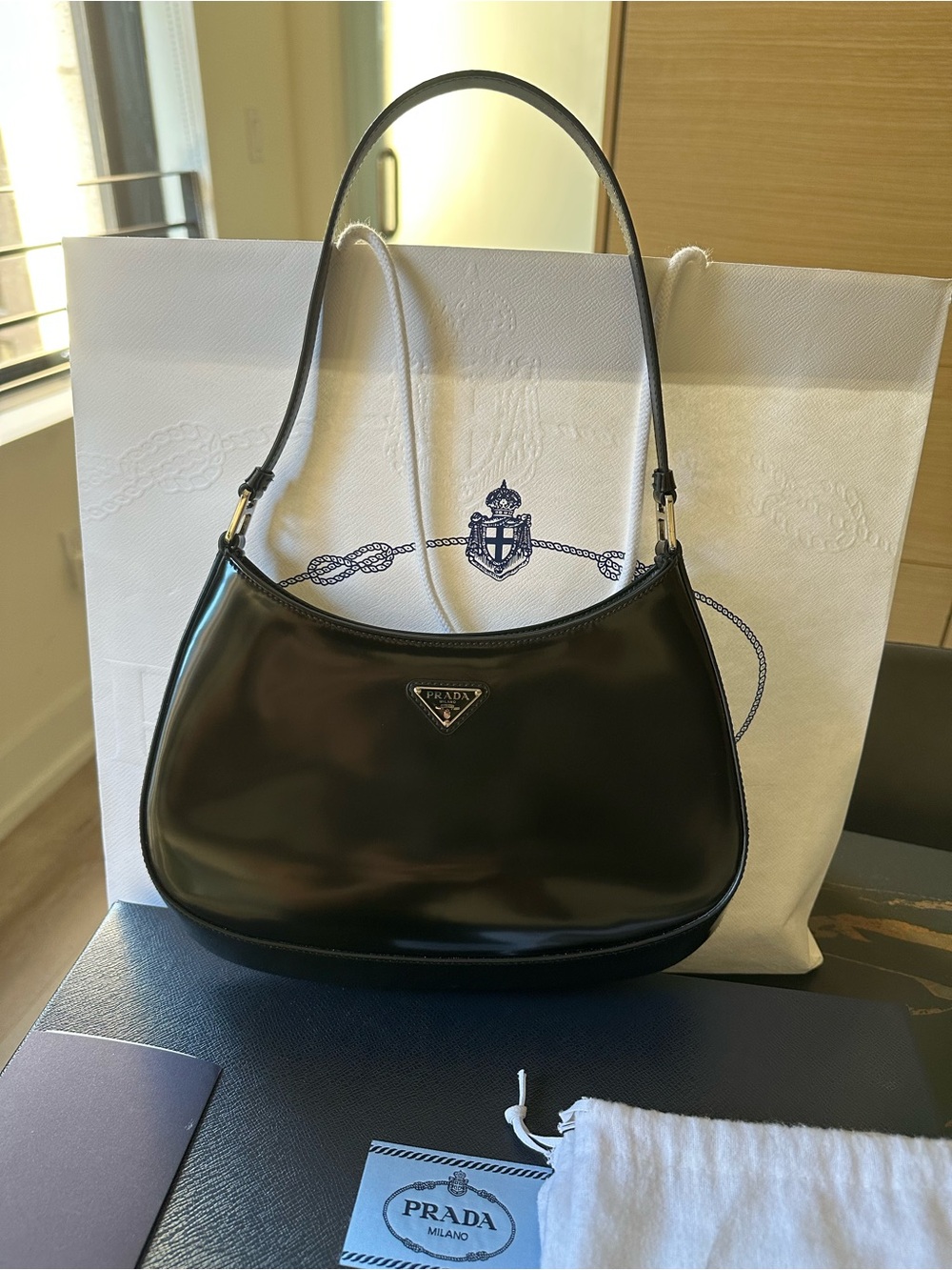 Prada Black Patent Leather Crescent Shoulder Bag